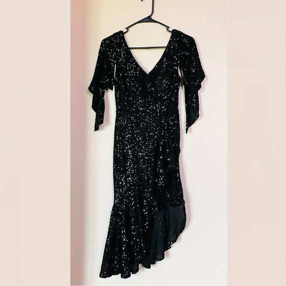 Dalia Macphee Sequin Asymmetrical Ruffle Mini Dress M Witchy Vampire Halloween - Picture 12 of 13